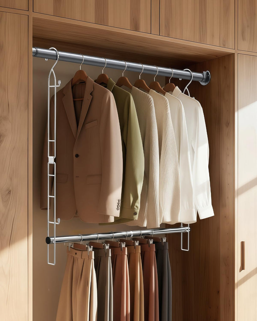 Hanging Closet Rod with Side Hooks, Adjustable Height & Width