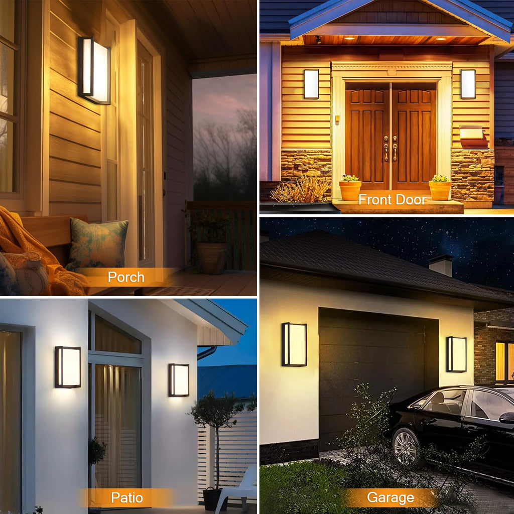 Outdoor Porch Lights, 3CCT LED Wall Sconces, Matte Black, 2 Pack