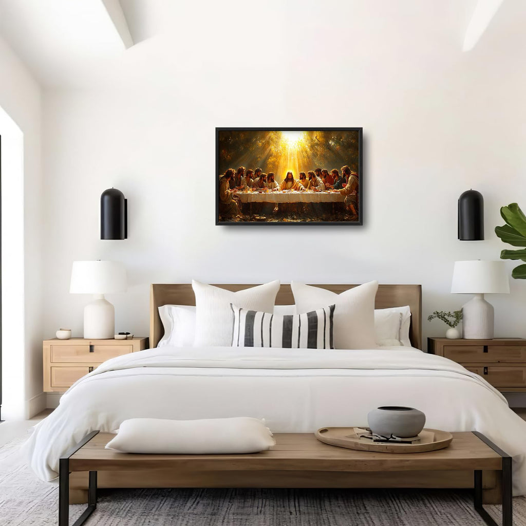 Large The Last Supper Wall Art, Christian Canvas Oversized Wall Decor, Jesus Aesthetics Framed Pictures Painting