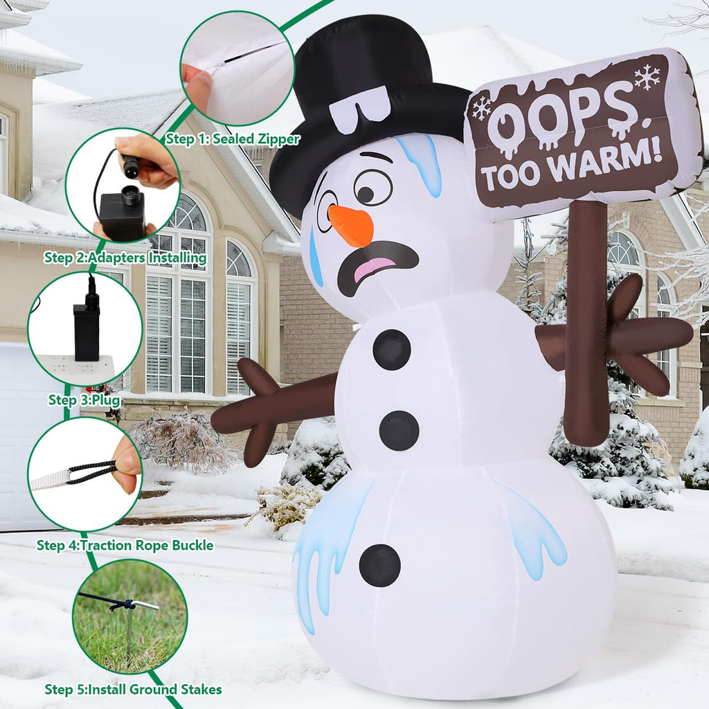 7.2 FT Christmas Inflatables Outdoor Decorations Inflatable Melt Snowman Blow Ups with Built-in LEDs for Yard Party