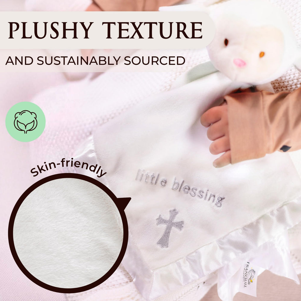 Lamb Lovey, Baptism Gifts for Girl & Boys - Loveys for Babies, Soft Embroidered Baby Blanket with Cross, Baptism