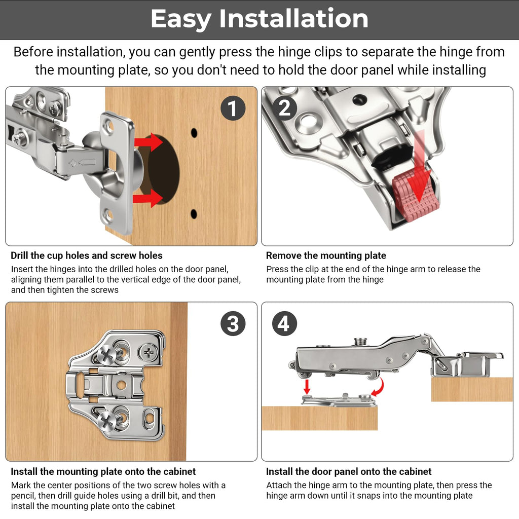 4Pack Inset Soft Close Cabinet Hinges-35mm Concealed Hydraulic Slow Close Hinges 105° 3-Way Adjustable (±2.5mm) for