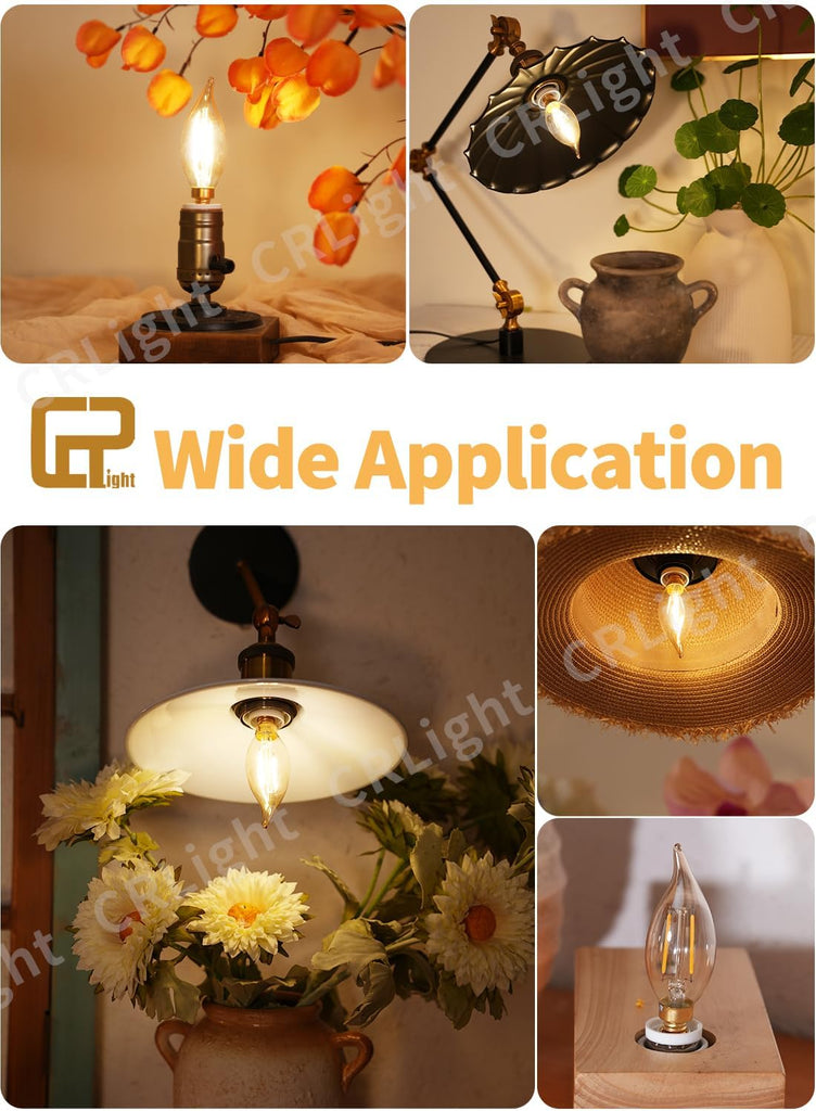 2W LED Candelabra Bulbs 25W Eq, E12 2700K Amber Flame Tip, 12 Pack