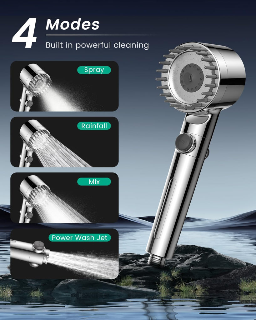 Ion Drops Filtered Shower Head with Handheld with 4PCS Filters, High Pressure 4 Spray Modes Showerhead with Filters