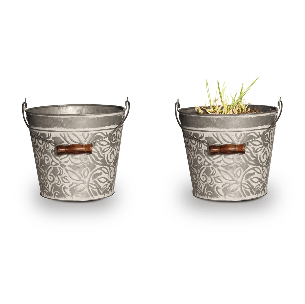 Vintage Collection 12 in Galvanized White Wash Bucket Planter