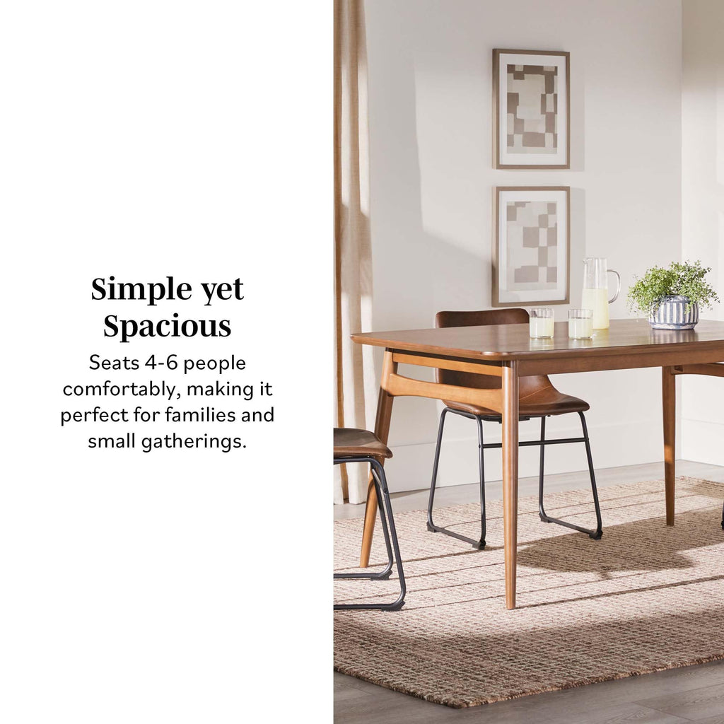 Mid-Century Modern Solid Wood Tapered-Leg Dining Table, 59 Inch, Walnut