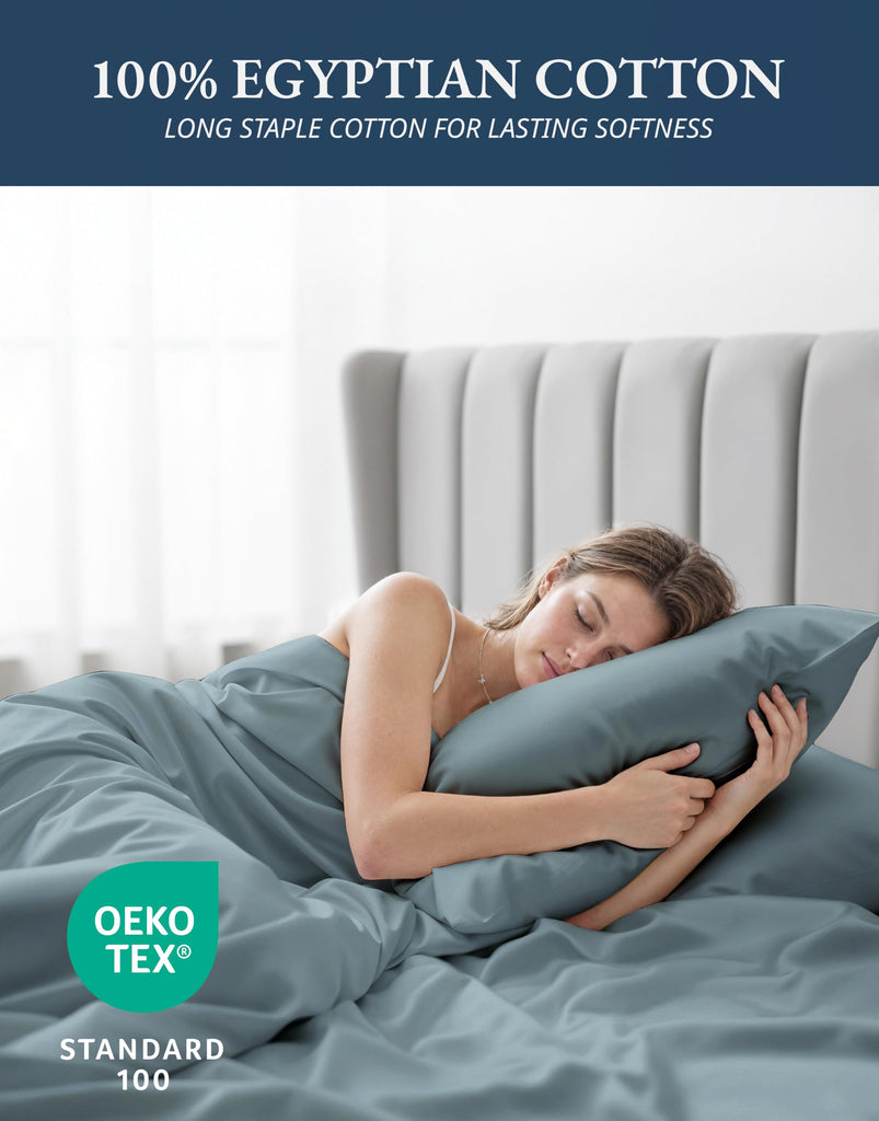 Queen Sheets 100% Egyptian Cotton Sateen - French Blue