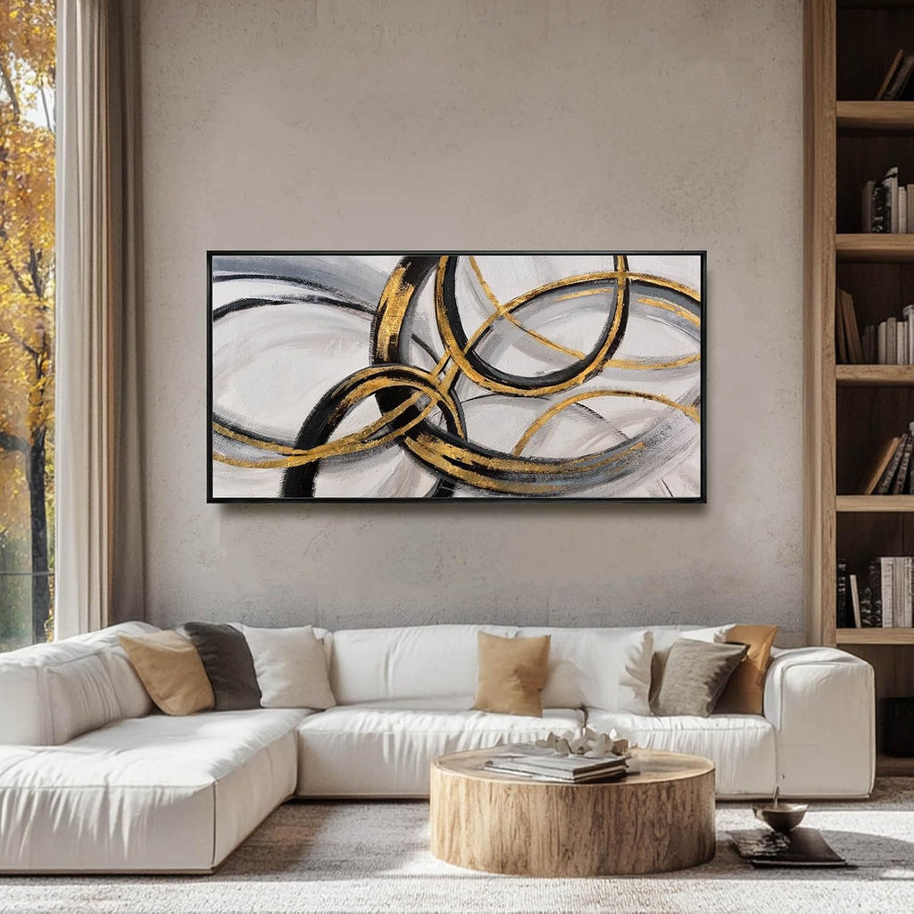 Gold and Black Abstract Wall Art Modern Artwork Canvas Pictures for Wall Decor Line Wall Prints Hotel 24"x 48" Ready