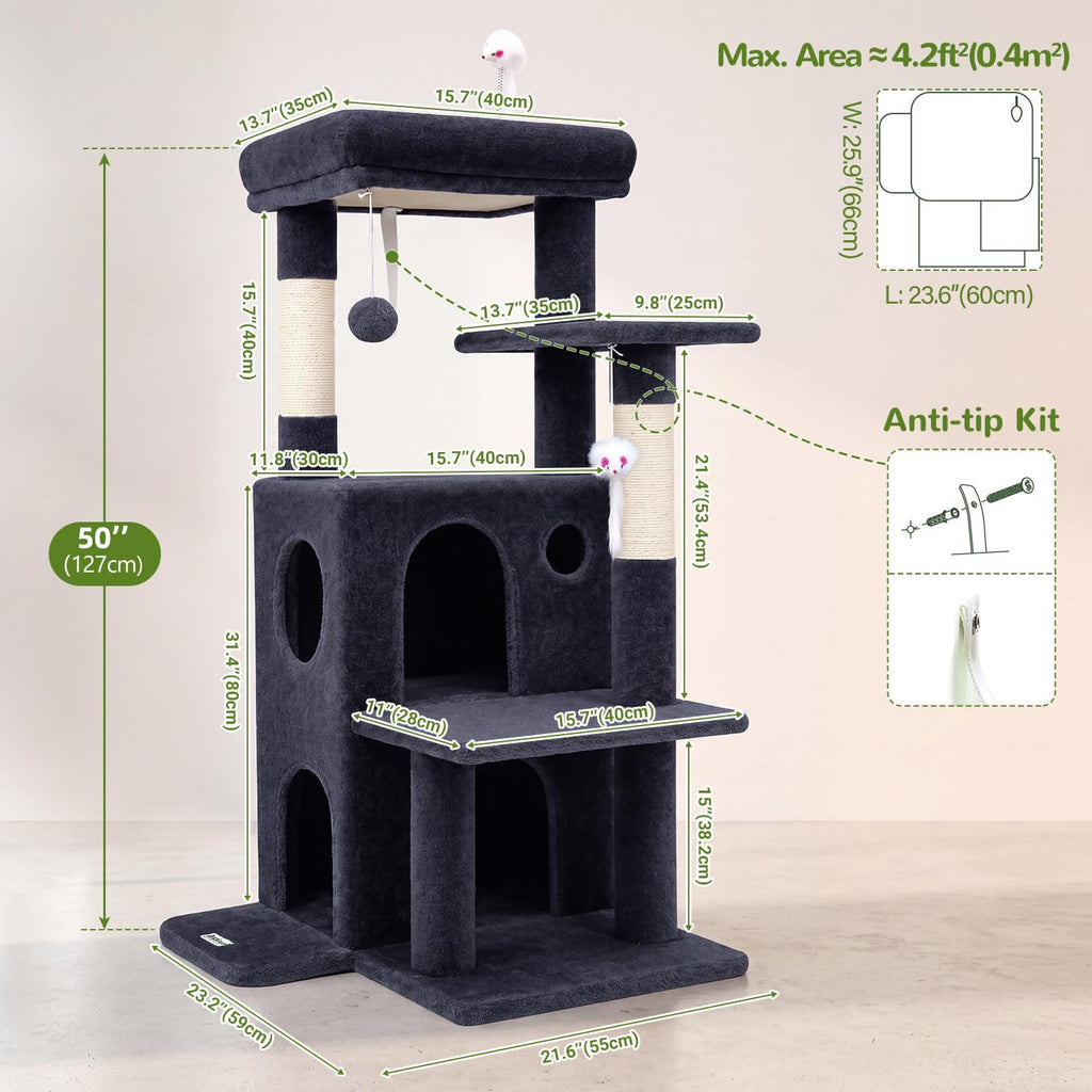 Cat Tree Tower for Indoor Cats Large Adult, Dark Grey