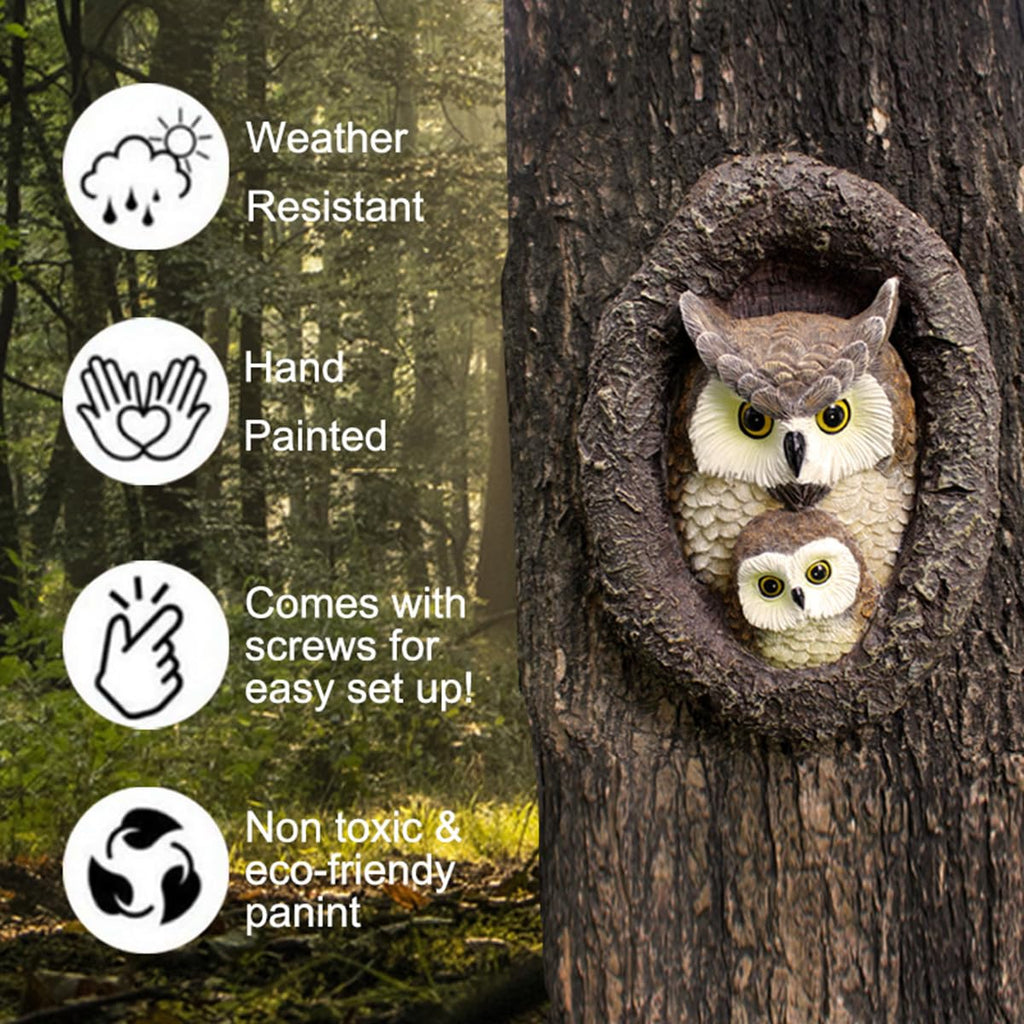 Owl Tree Hugger Whimsical Tree Sculpture Garden Statues Outdoor Tree Face Decor Garden Peeker Yard Art Decorations