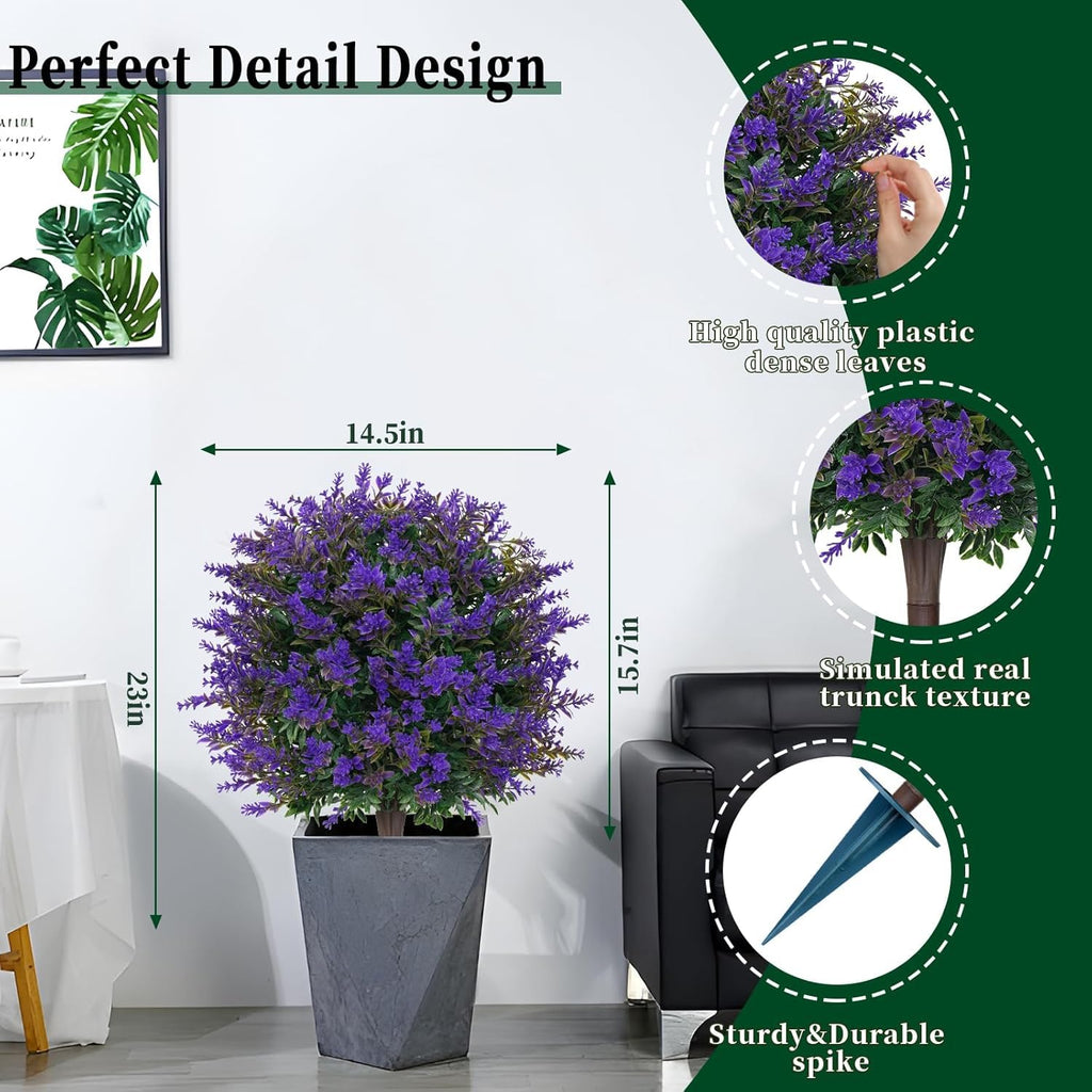 4Pcs Artificial Lavender Topiary Ball Trees, Boxwood Shrubs