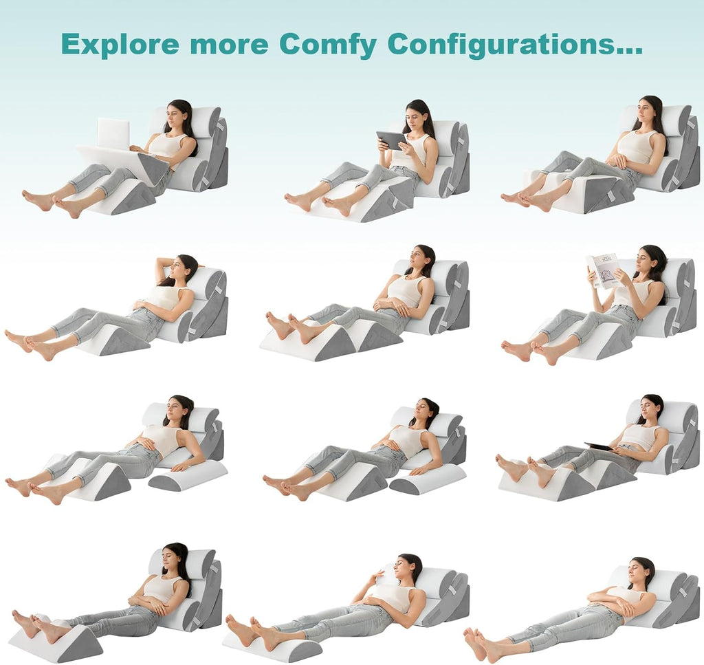 Bed Wedge Pillow Set for After Surgery 6P, Reading Pillows, 23" | Post Surgery Pillow for Sleep Apnea and Acid Reflux