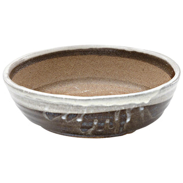 Shigaraki Bonsai Pot 8.3in, Handmade Japanese Pot, White Stripe
