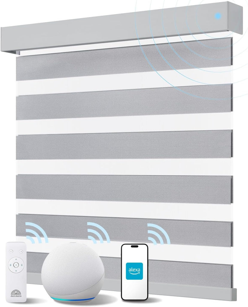 Smart Zebra Blinds for Windows, Works with Alexa, 20" W x 72" H, Black