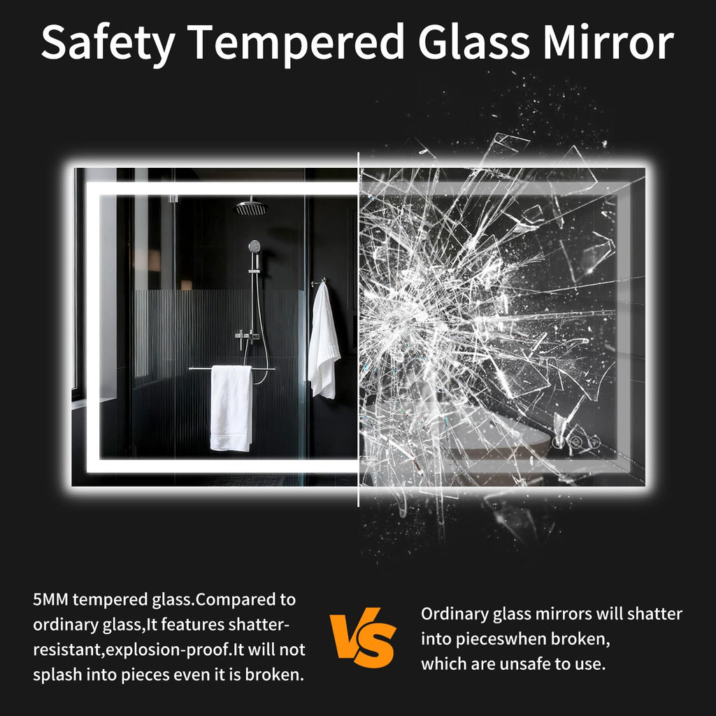 24"x48" Lighted LED Bathroom Mirror with Lights, Dimmable, Anti-Fog, Led Bathroom Vanity Mirror for Wall, Backlit + Front