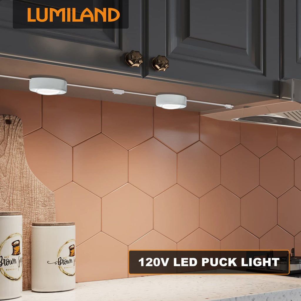 Wired LED Puck Lights 120V (2.7Wx3) Plug-in Lighting Warm White, LED Cabinet Light Can Be Surface Mount or Recess