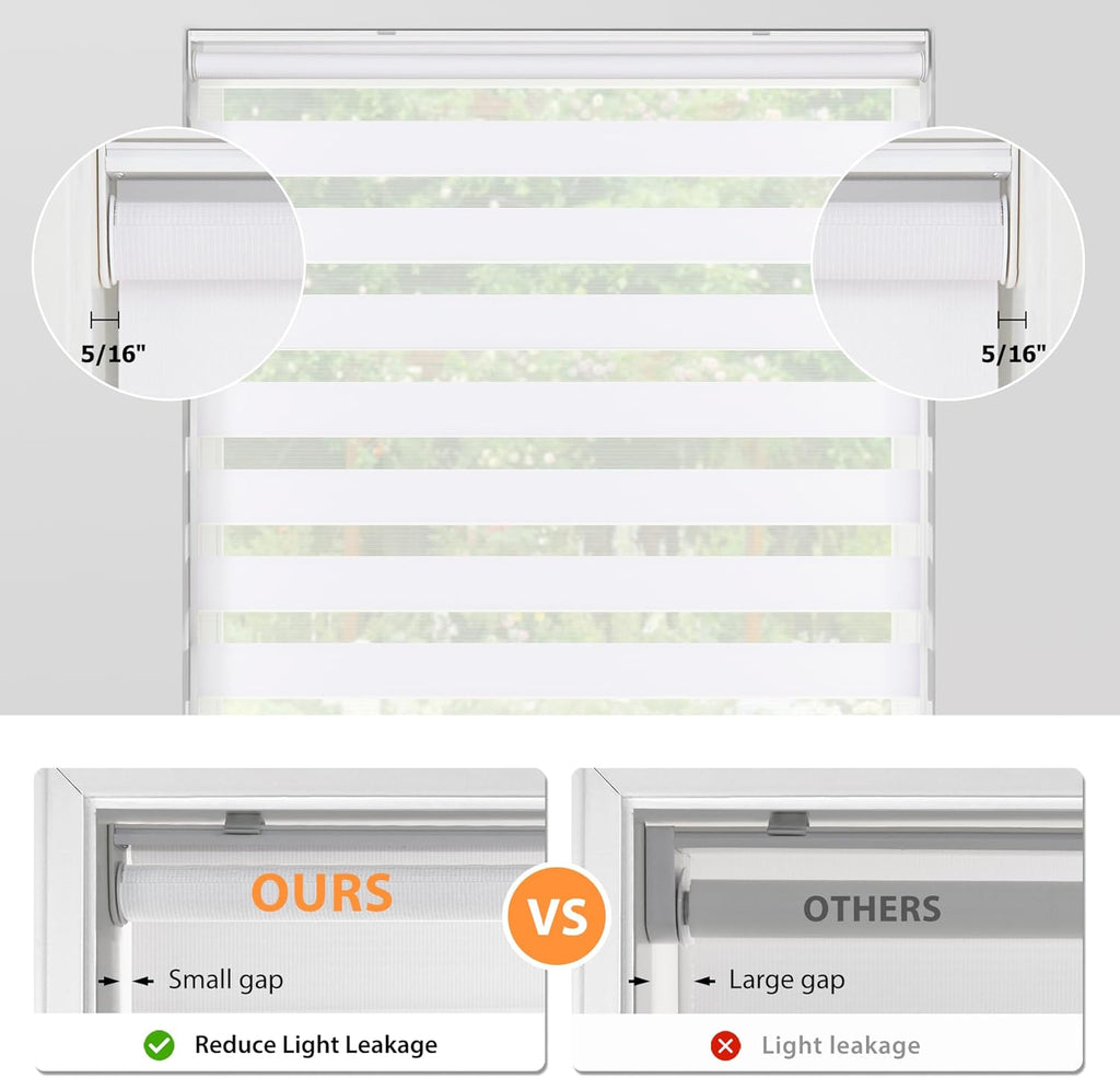 No Tools No Drill Cordless Zebra Blinds 25x48, White | Dual Layer Light Control for Day and Night, Light Filtering