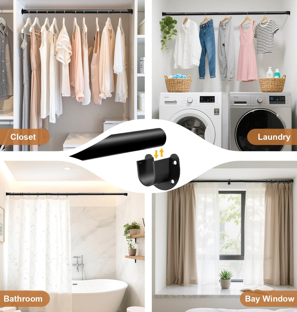 Closet Rods for Hanging Clothes, 16 to 74 Inch Stepless Adjustable Closet Rod, 1.3 Inch Heavy Duty Closet Hanging Rod