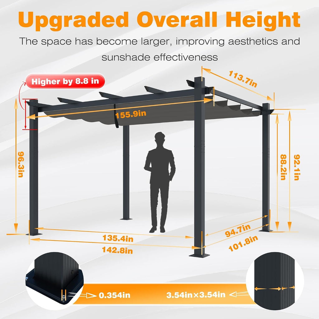 12' X 16' Outdoor Pergola, Aluminum Pergola Patio with Weather-Resistant Canopy for Backyard Deck Garden, Grey