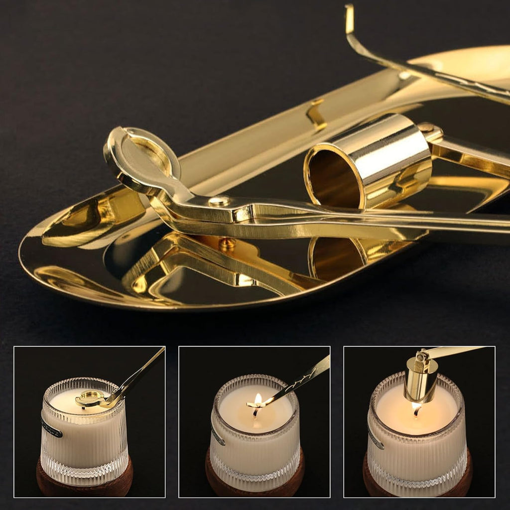 4 in 1 Candle Accessory Set, Candle Snuffer, Candle Wick Cutter, Candle Dipper, Storage Tray Plate, Candle Care Kit