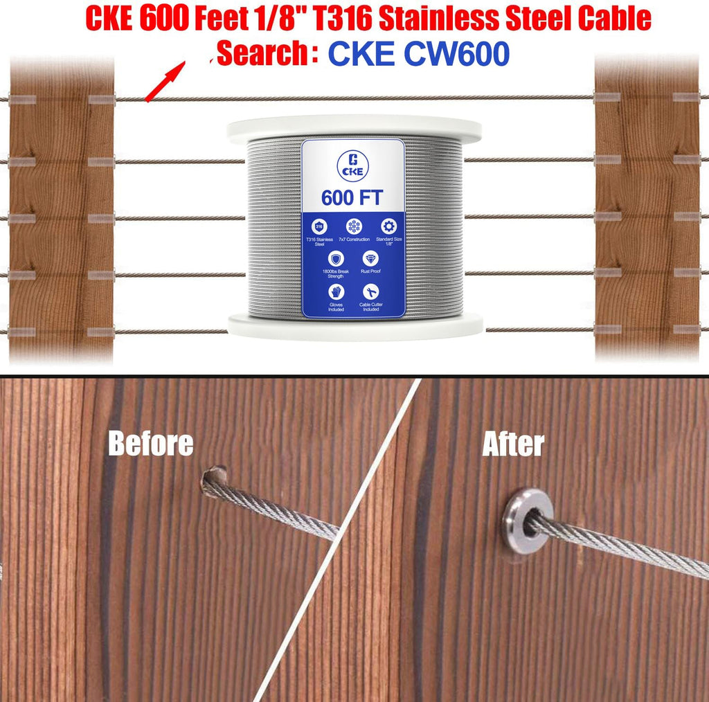 100 Pack T316 Stainless Steel Protector Sleeves for 1/8" 5/32" or 3/16" Wire Rope Cable Railing, Marine Grade