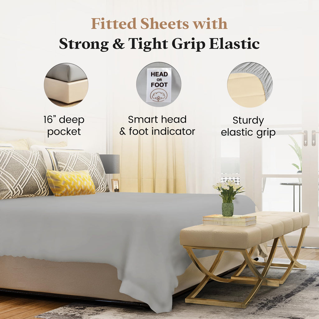 100% Egyptian Cotton California King Fitted Sheets, 1000 TC - Light Grey