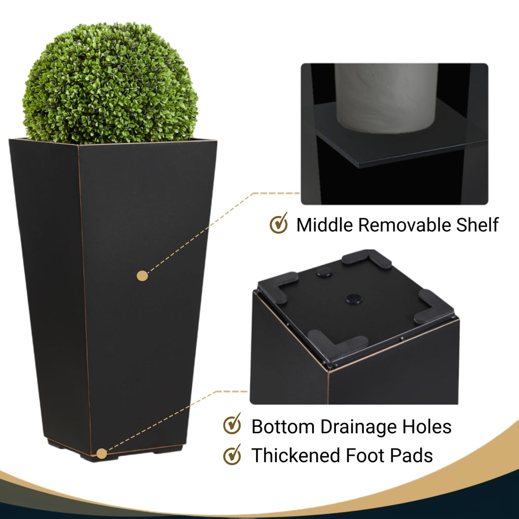 26" Heavy-duty Metallic Taper Planter Set of 2 for Outdoor Indoor Plants