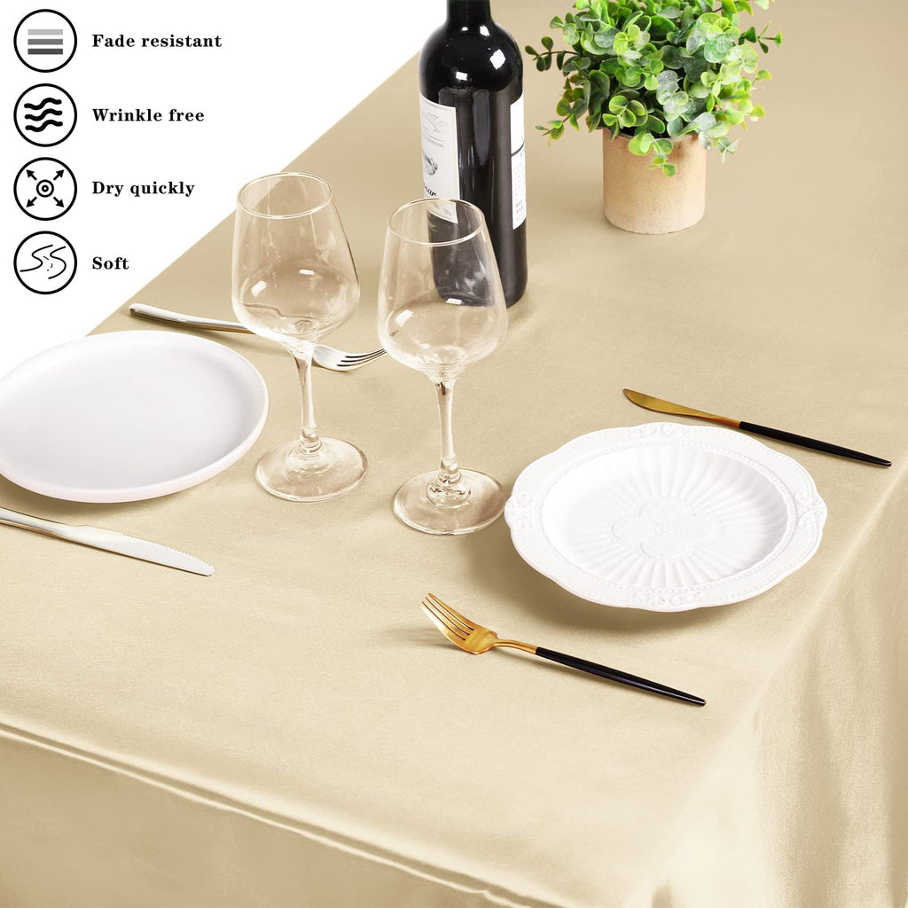 2 Pack Satin Rectangular Tablecloth, 102 x 58 Inches, Champagne