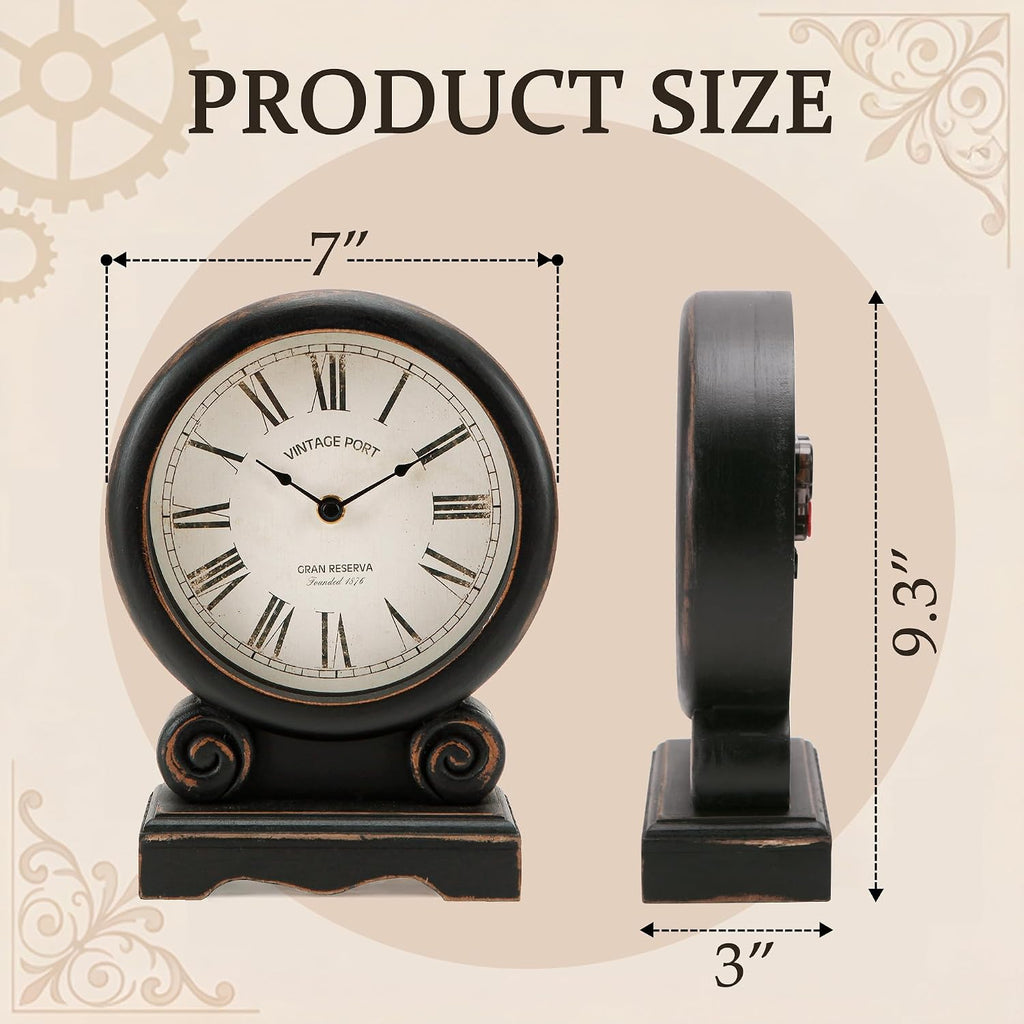HOME Mantel Clock, Retro Desk Clock Silent-Non-Ticking Battery Operated Wooden Mantel Clock for Living Room