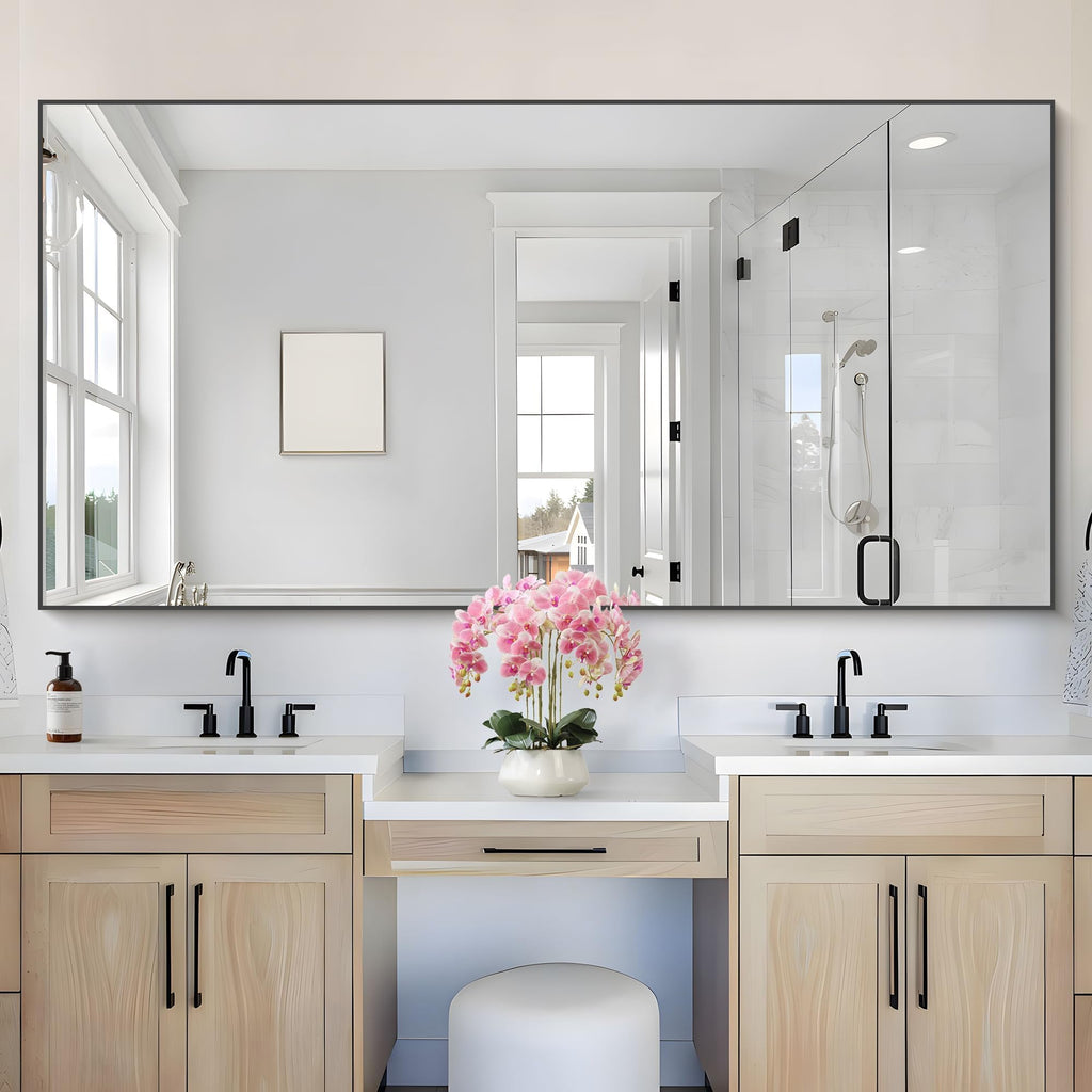 36x72inch Bathroom Mirror, Black Rectangle Mirror with Thin Metal Frame, Large Rectangular Wall Mirrors m, Hair