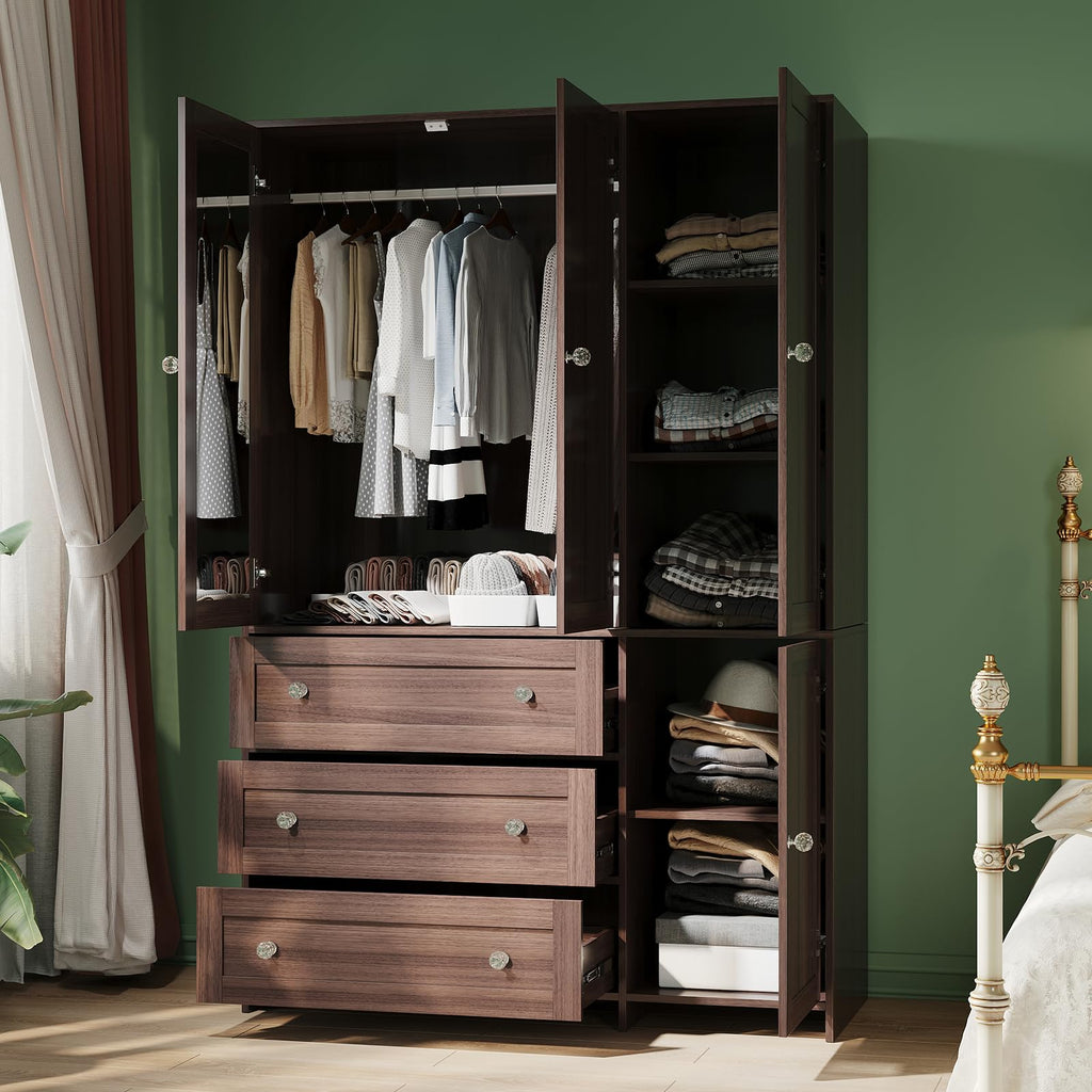 71" Armoire Wardrobe Closet with 3 Drawers and Mirror