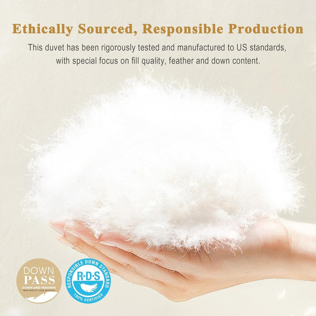 Organic Feather Down Comforter Full, Luxury Extra-Fluffy Duvet Insert