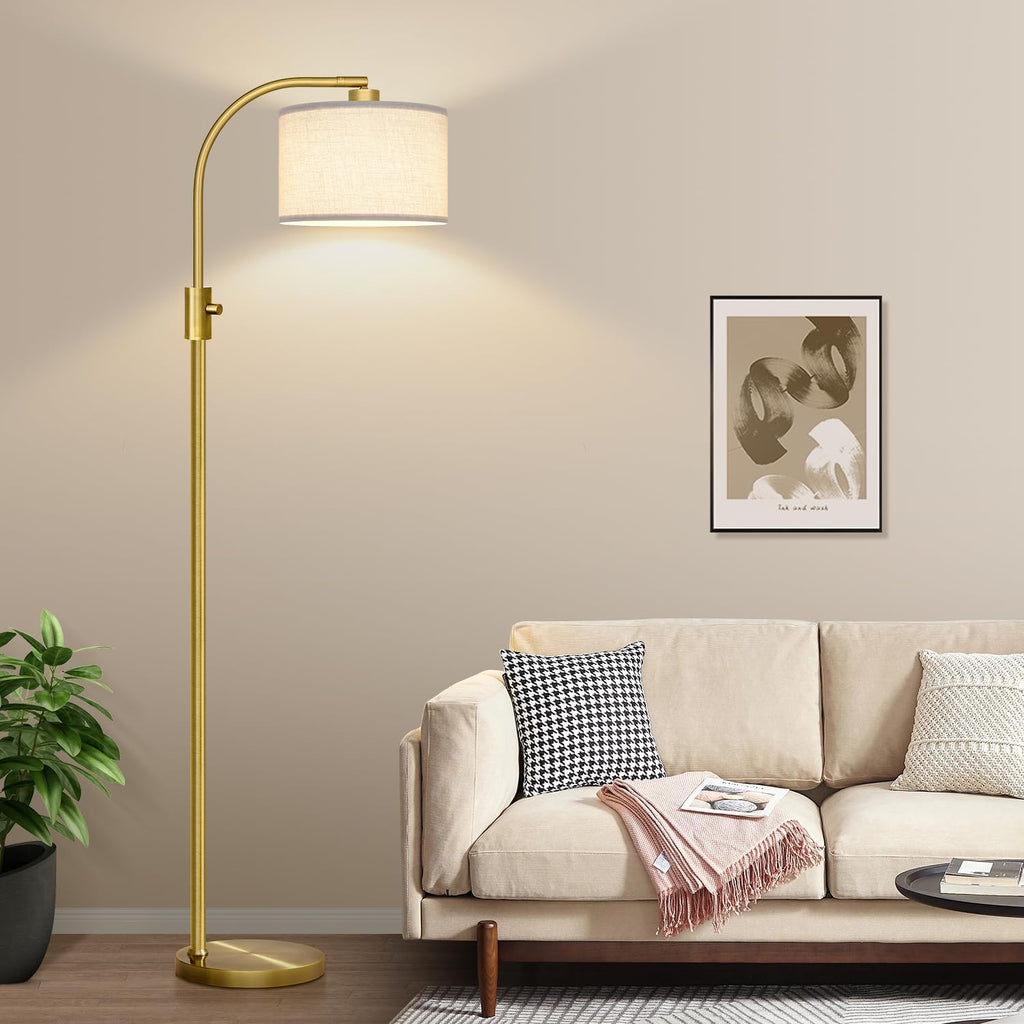 Upgraded Modern Arc Dimmable Tall Standing Floor Lamp with Linen Shade, 1200 Lumens LED Bulb Included, for Living &