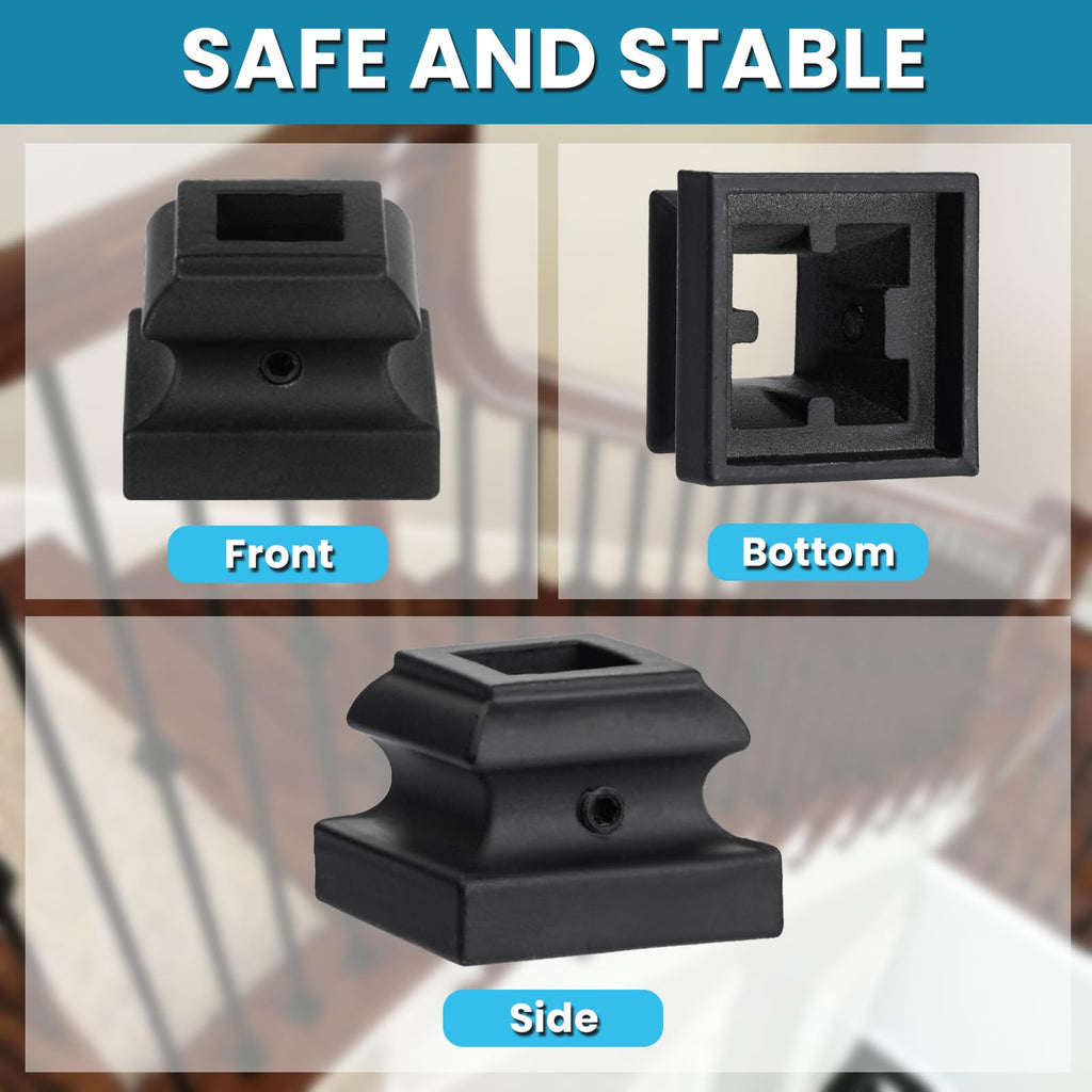 Iron Baluster Shoes - Flat Shoe with Screw - for 1/2" Square Balusters - Set of 30 (Satin Black)
