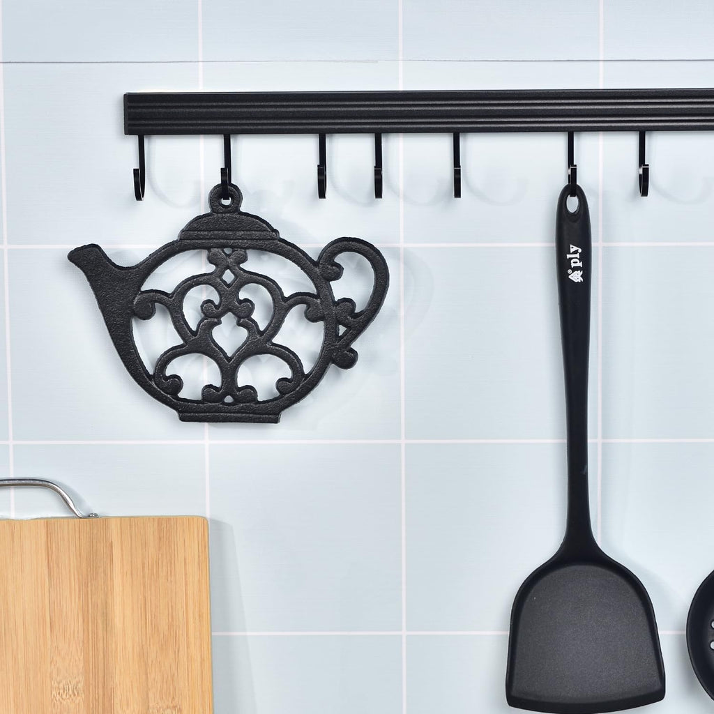Heavy Duty Cast Iron Trivet,Decorative Rustproof Black Trivet or Dinning Table,7.9" x 6" with Vintage Lovely Teapot