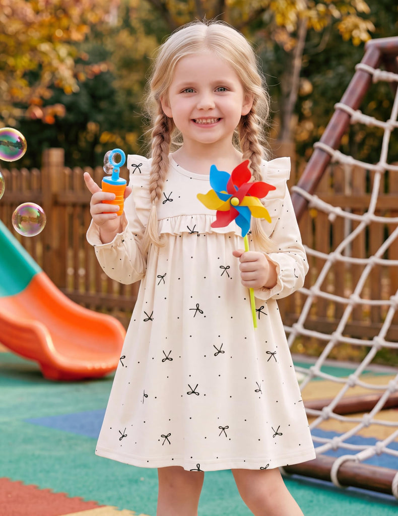 Toddler Girl Ruffle Long Sleeve Dress Kids Daily A-line Dress