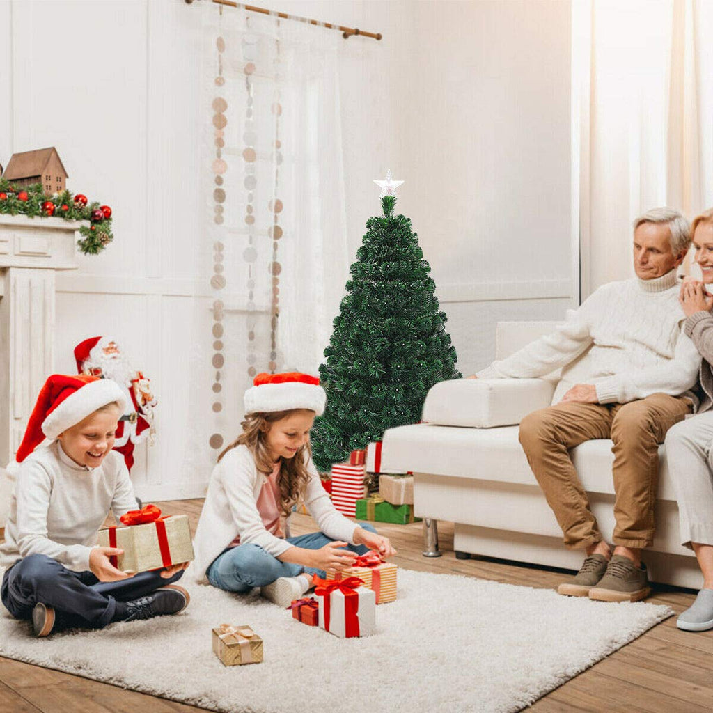 5ft Fiber Optic Artificial Christmas Tree, Pre-Lit Xmas Tree with Colorful LED Lights, 8 Lighting Modes, 180 Branch