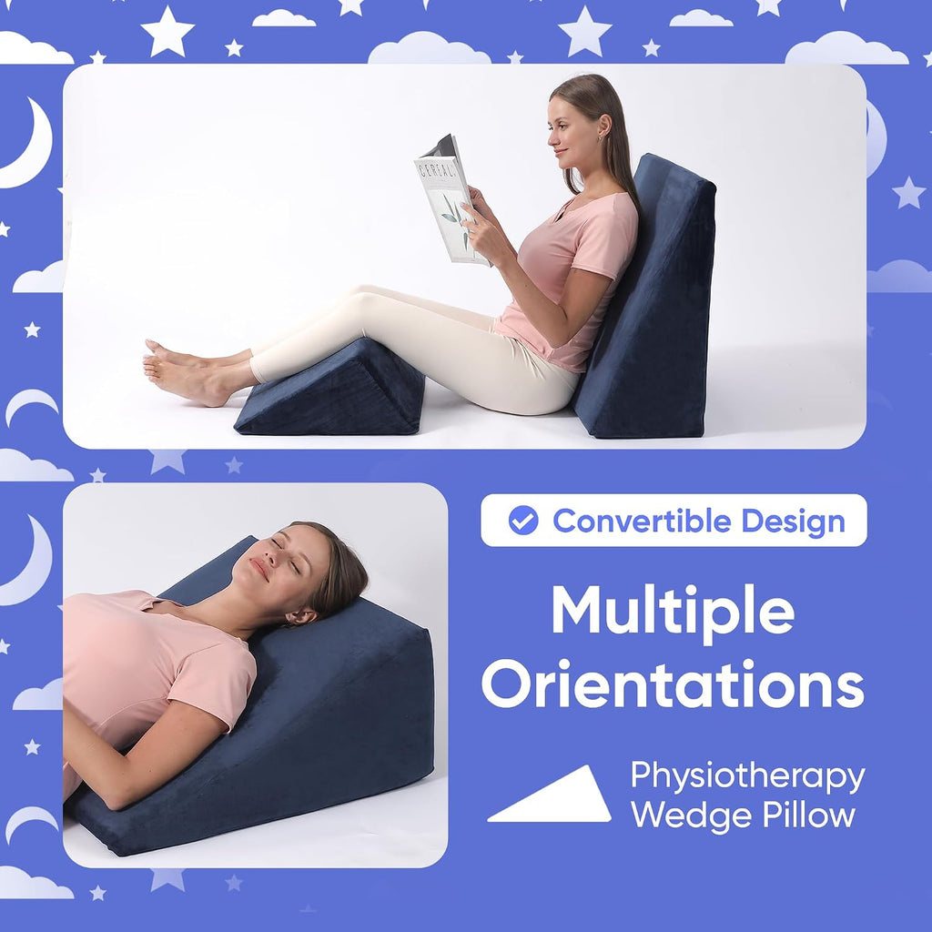 Health Bed Wedge Pillow - 2 Separate Memory Foam Incline Cushions, System for Legs, Knees and Back Support Pillow