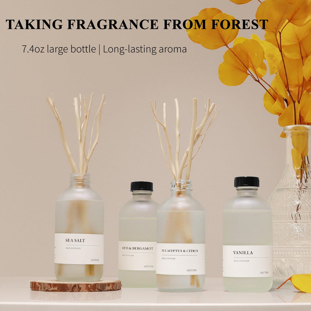 Sea Salt Reed Diffuser Set of 2-14.8 oz(220mlx2) Sea Salt Musk and Grass Essential Oils, Bathroom Air Freshener with