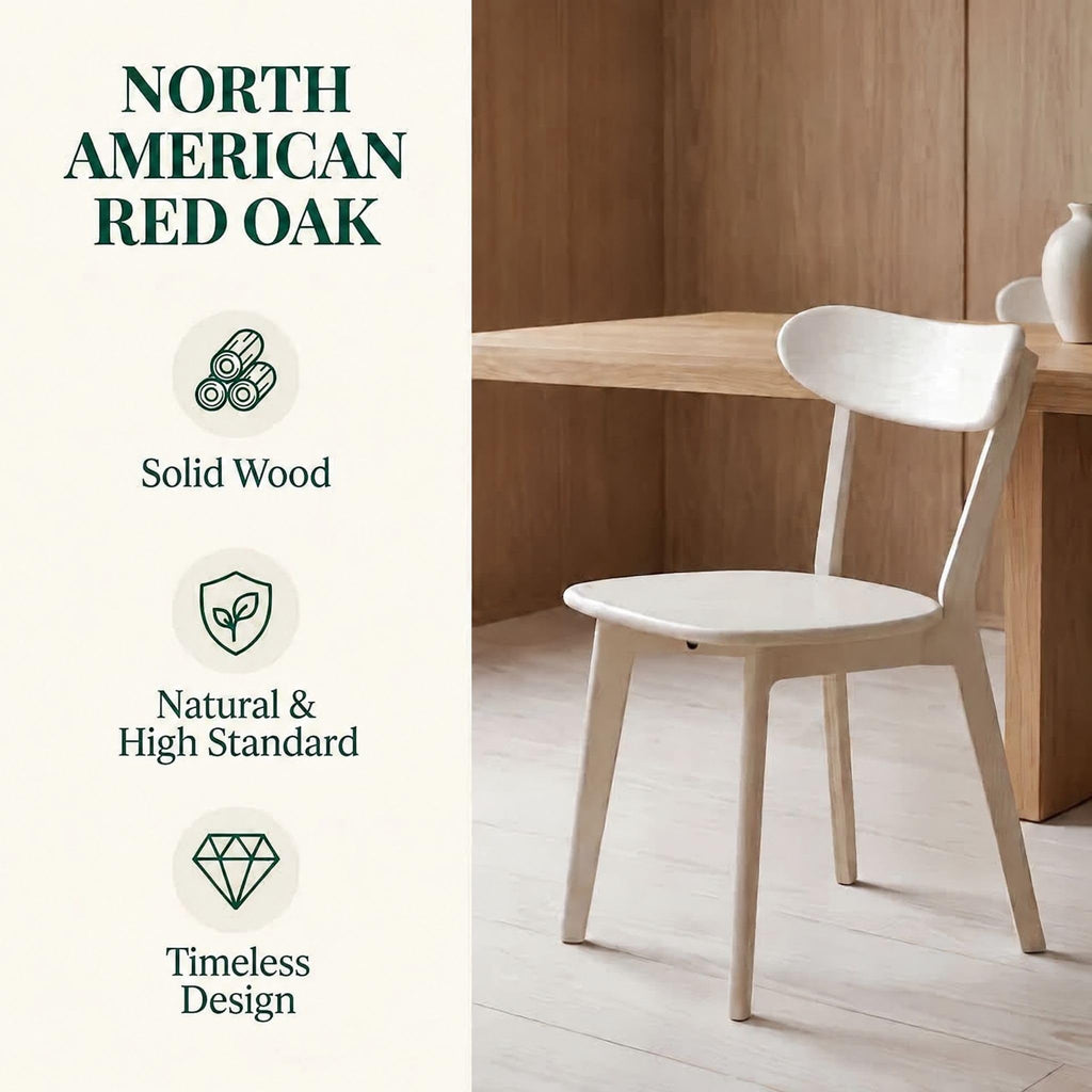 Dining Chairs, Kitchen Chairs, 100% Oak Solid Wood Modern Chair with Curved Backrest Kitchen & Dining Room Chairs