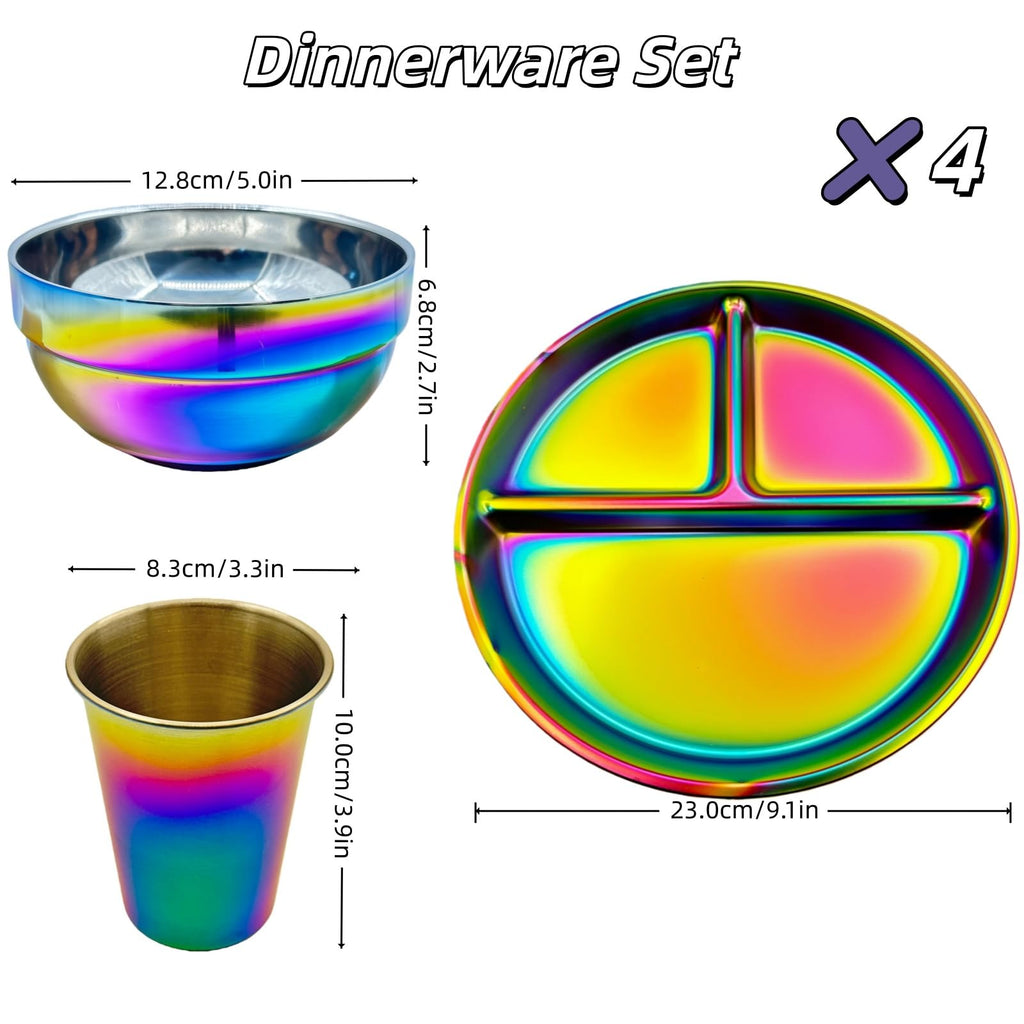 12-Piece Stainless Steel Rainbow Dinnerware Set for 4