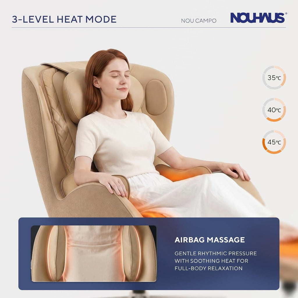 NOU Campo Massage Chair Full Body with Ottoman, Zero Gravity | 3D Massage, Dual Sound Systems, Heated Massaging