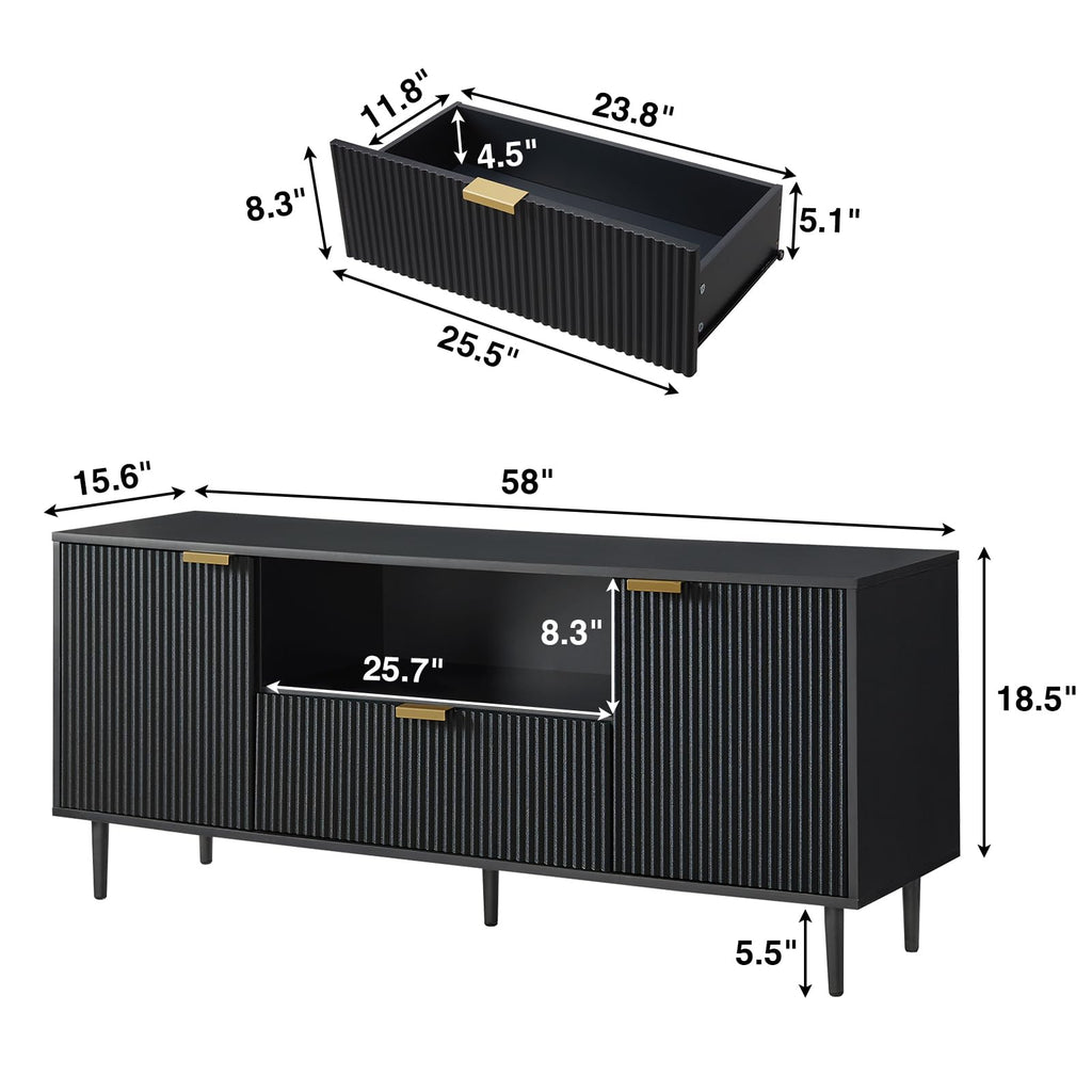 Black Fluted TV Stand for 65 Inch TVs with Storage