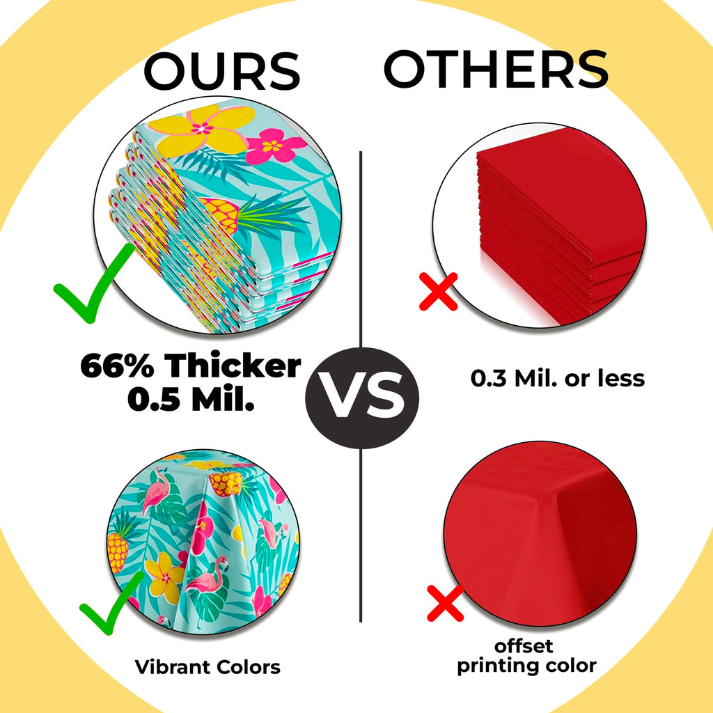 66% Thicker Summer Tablecloth 6 Pack - Luau Hawaiian Tropical Plastic Tablecloth Rectangle 54x108 Inch - Disposable