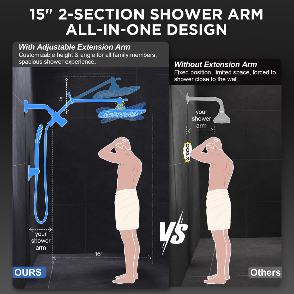 Rose Gold 11.8" High Pressure Shower Head with Handheld, Easy Install