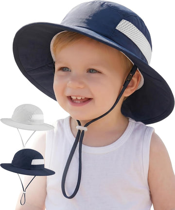 2 Pack Baby Sun Hat Infant Toddler Boys Girls Sun Protection Bucket Hat Wide Brim Summer Beach Hat
