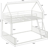 Bunk Bed Twin Over Full, House Bunk Bed Frame with Ladder and Guardrail