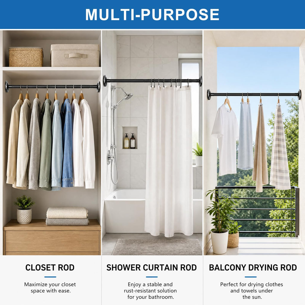 27.5-82" Closet Rod for Hanging Clothes with Wall Mount Brackets Adjustable