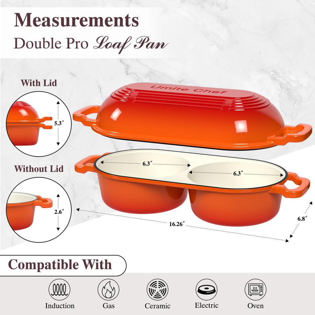 Complete Mini Double Dutch Oven Kit for Sourdough Bread - Enameled Cast Iron Bread Pan with Deep Dual Loaf Pots