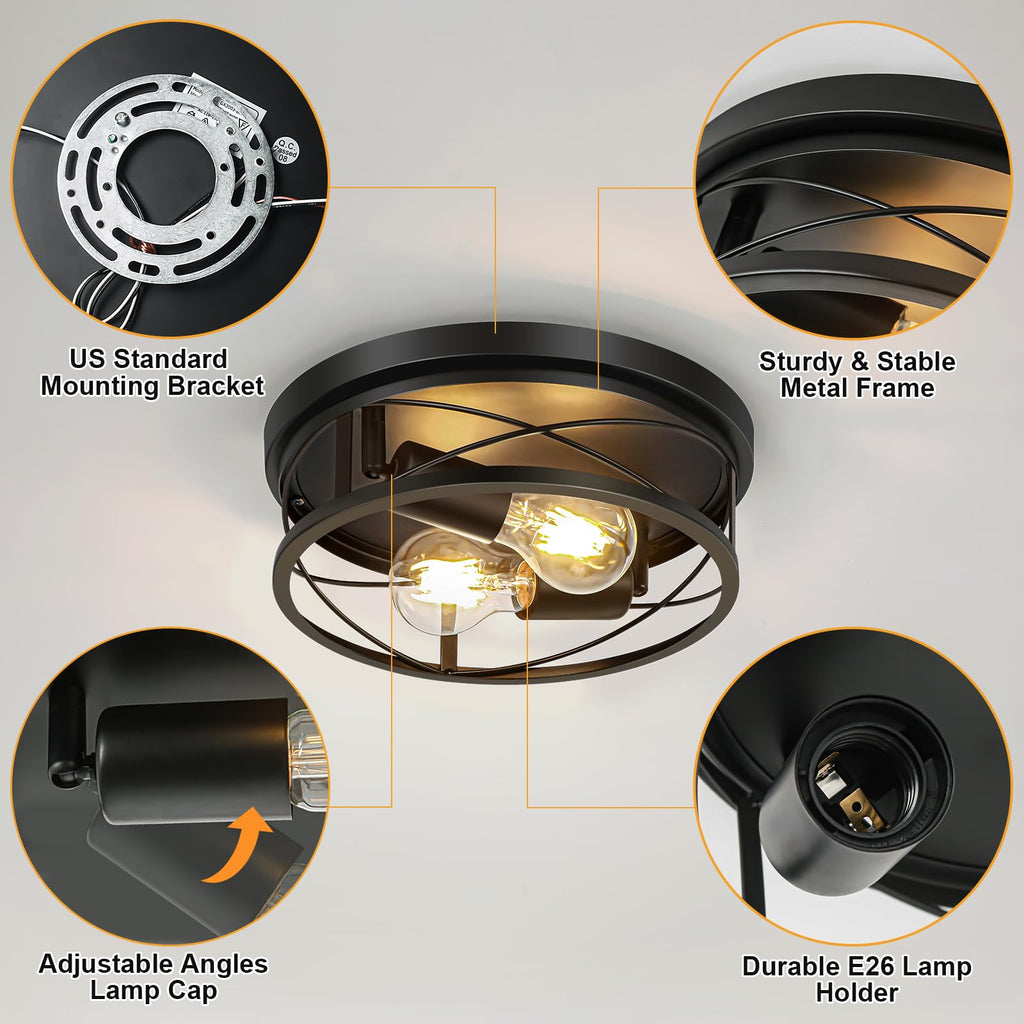 Farmhouse Lights, Black Industrial Flush Mount Ceiling Light